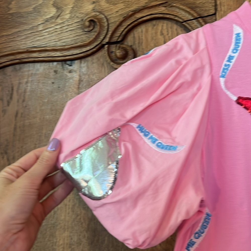 Queen Of Sparkles Kids Pink Kiss Me Queen Poof Sleeve Dress - Picture 5 of 11